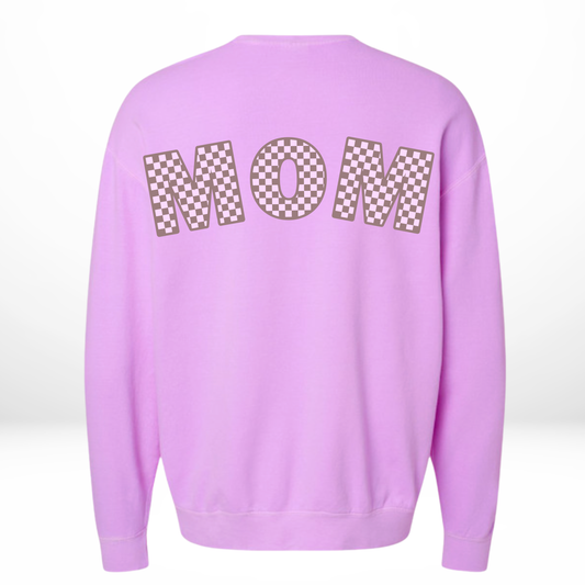 Purple Checkered Mom Crewneck