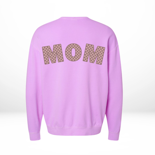 Purple Checkered Mom Crewneck