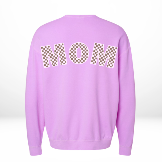 Purple Checkered Mom Crewneck