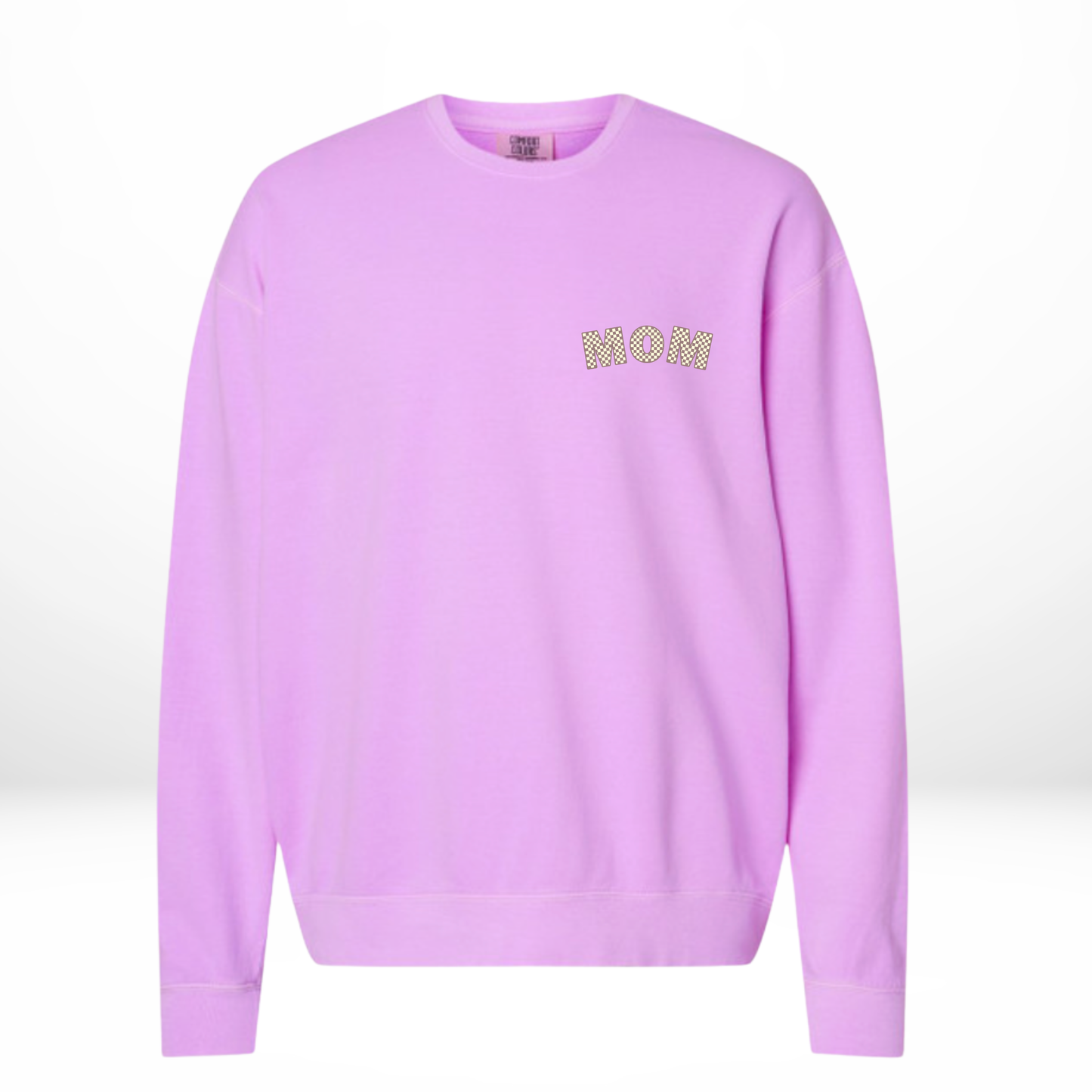 Purple Checkered Mom Crewneck