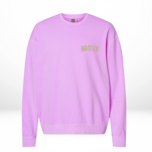 Purple Checkered Mom Crewneck