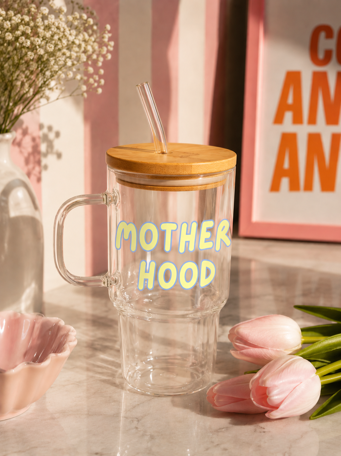 Mother Hood Glass Tumbler with Handle