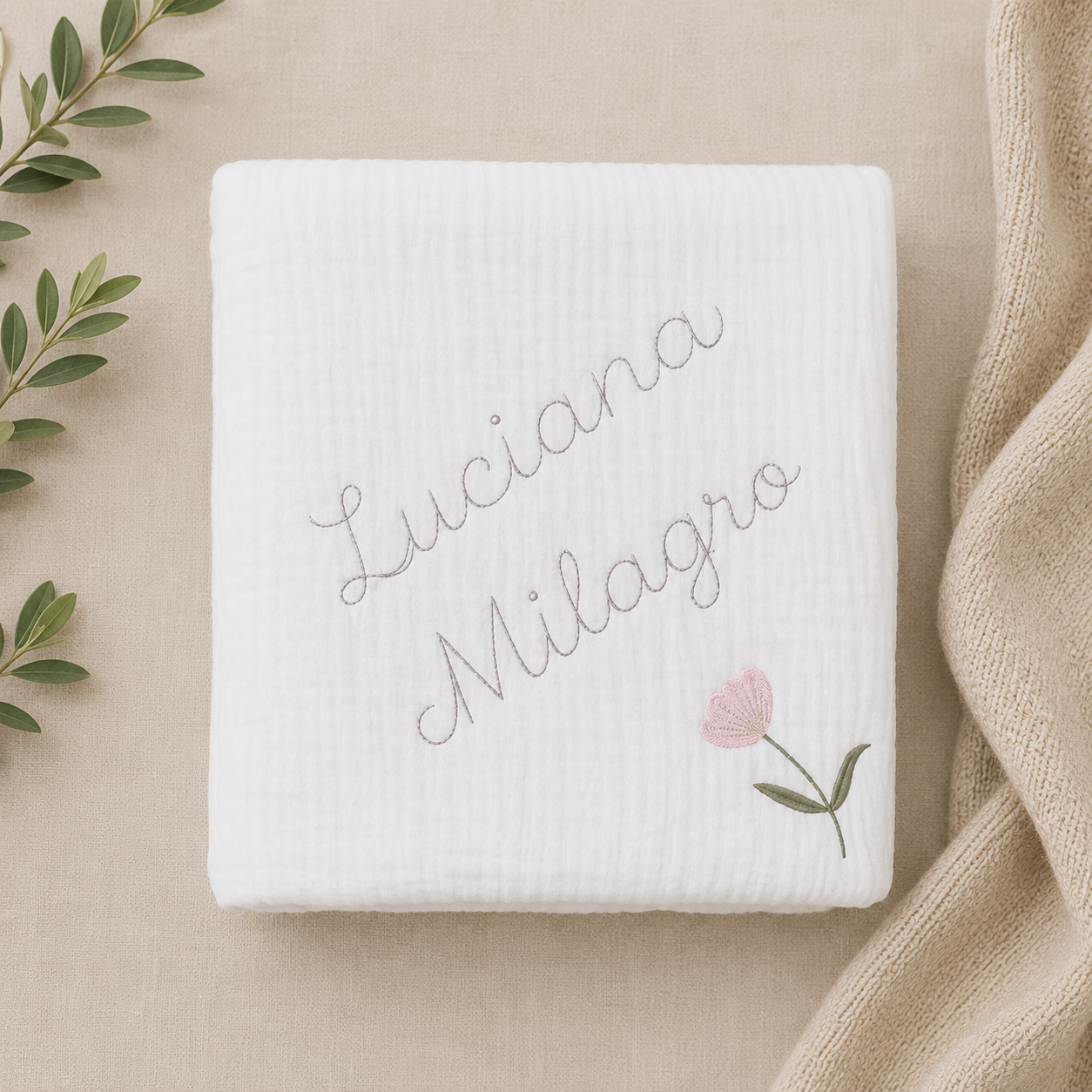 Embroidered Baby Swaddle Blanket