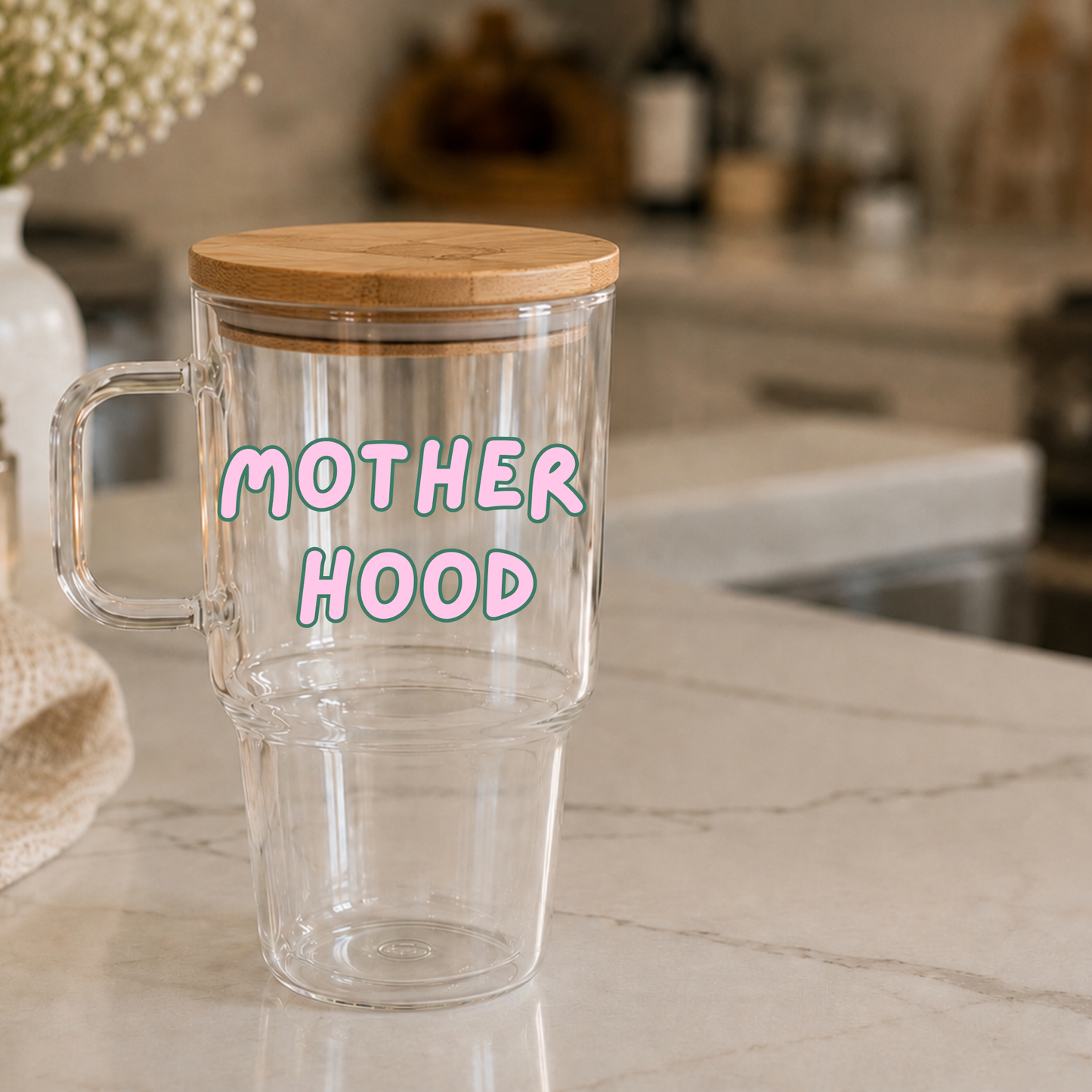 Mother Hood Glass Tumbler with Handle
