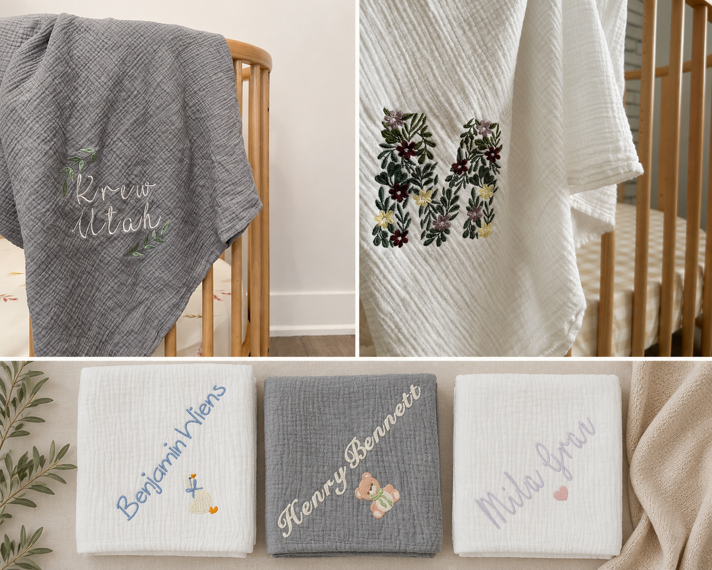 Embroidered Baby Swaddle Blanket