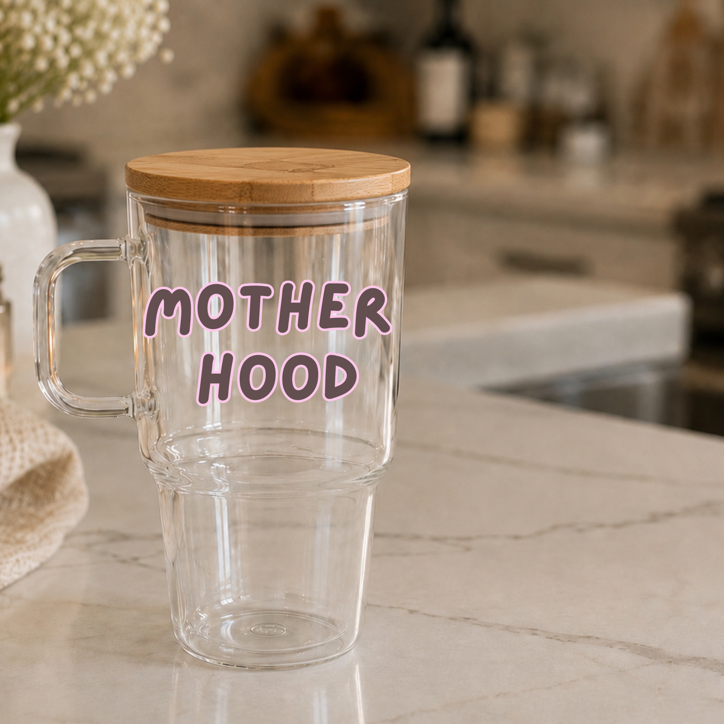Mother Hood Glass Tumbler with Handle