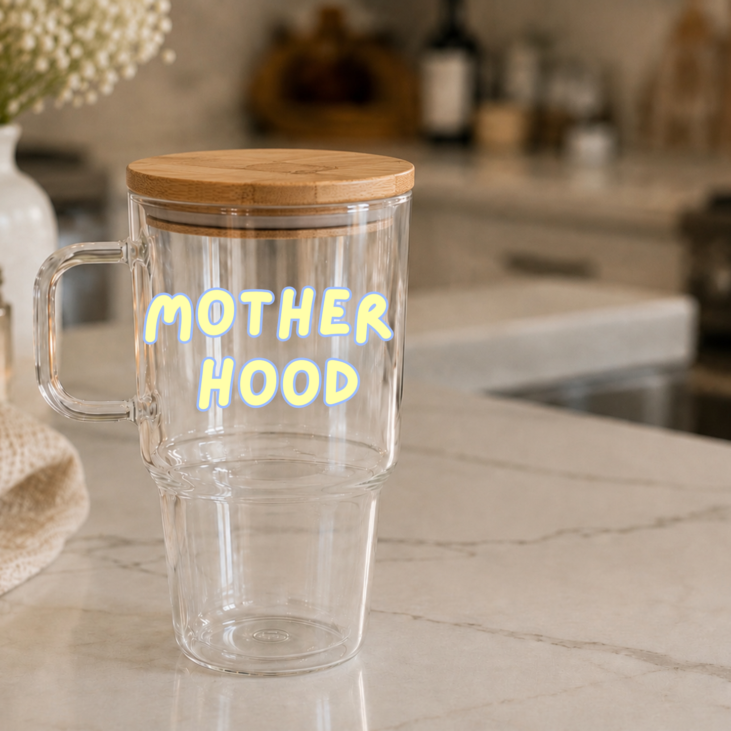 Mother Hood Glass Tumbler with Handle