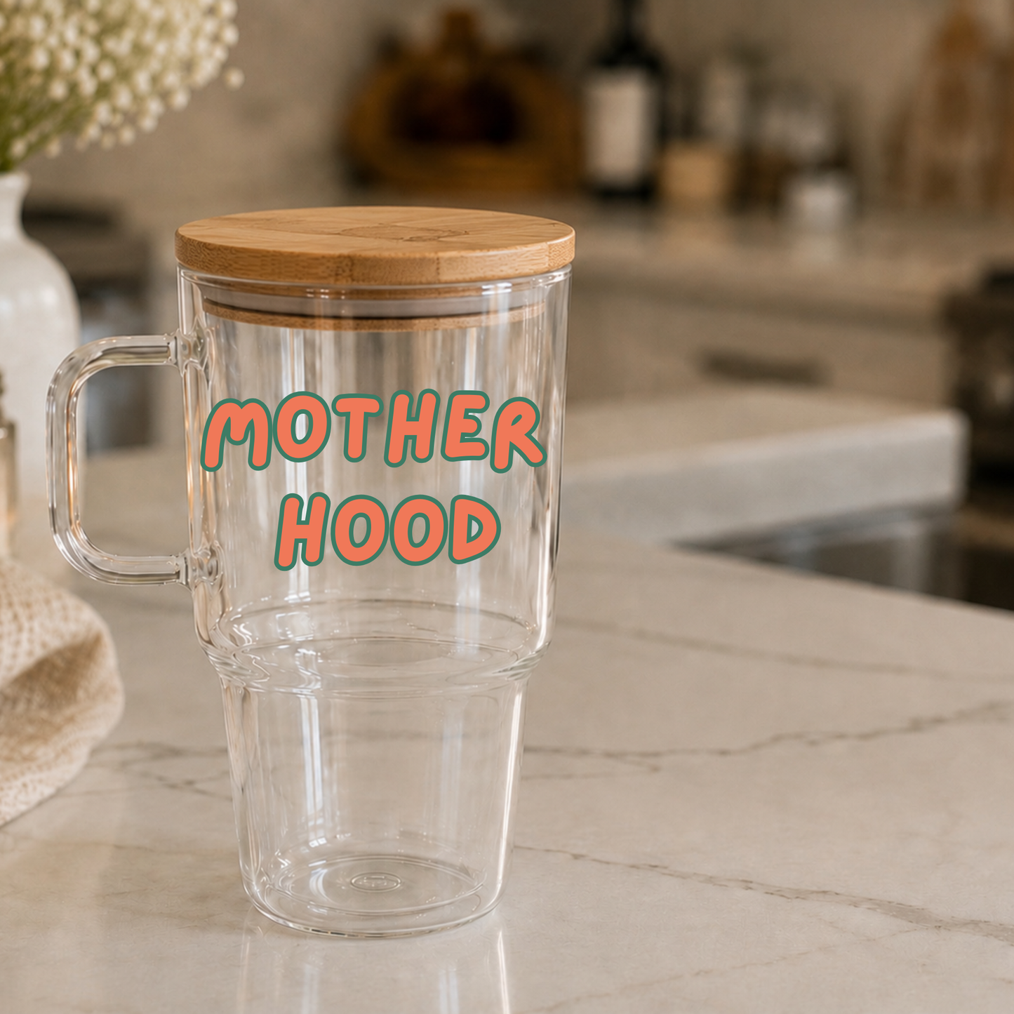 Mother Hood Glass Tumbler with Handle