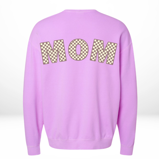 Purple Checkered Mom Crewneck