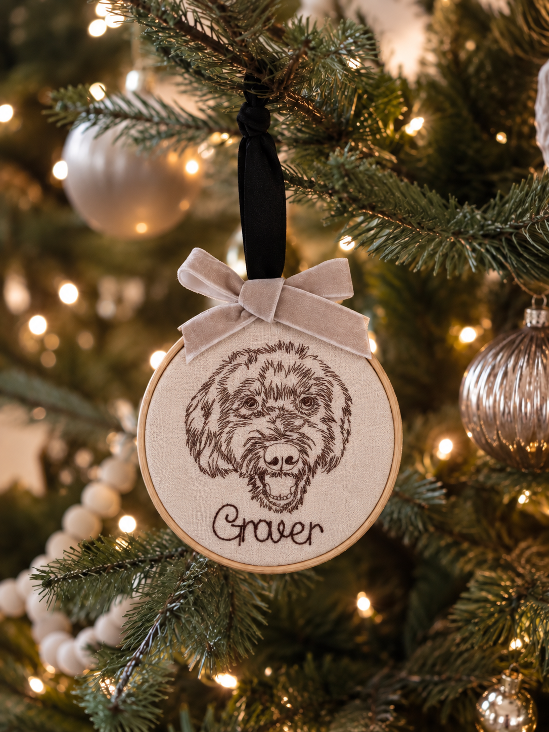Embroidered Pet Portrait Christmas Ornament