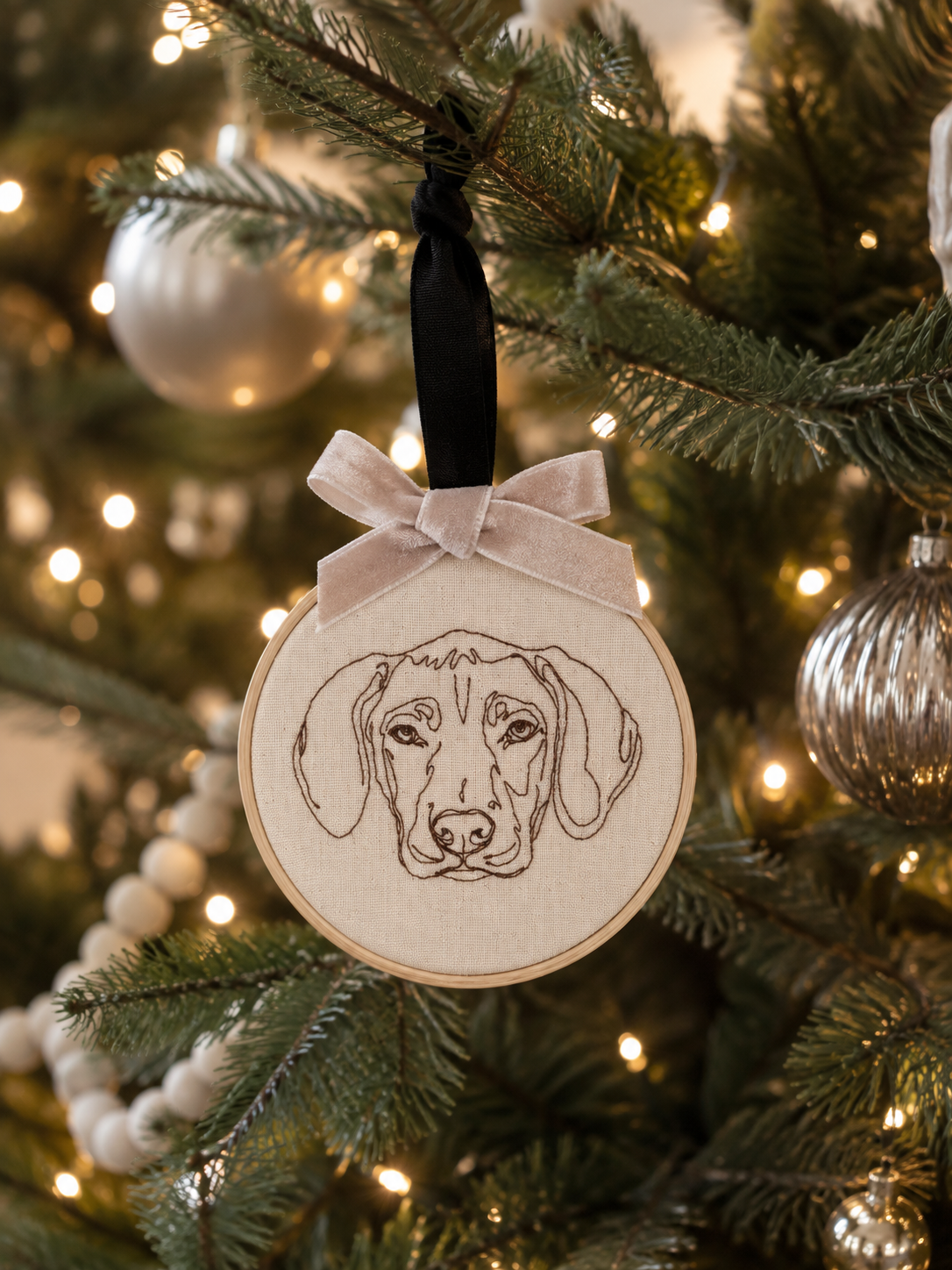 Embroidered Pet Portrait Christmas Ornament