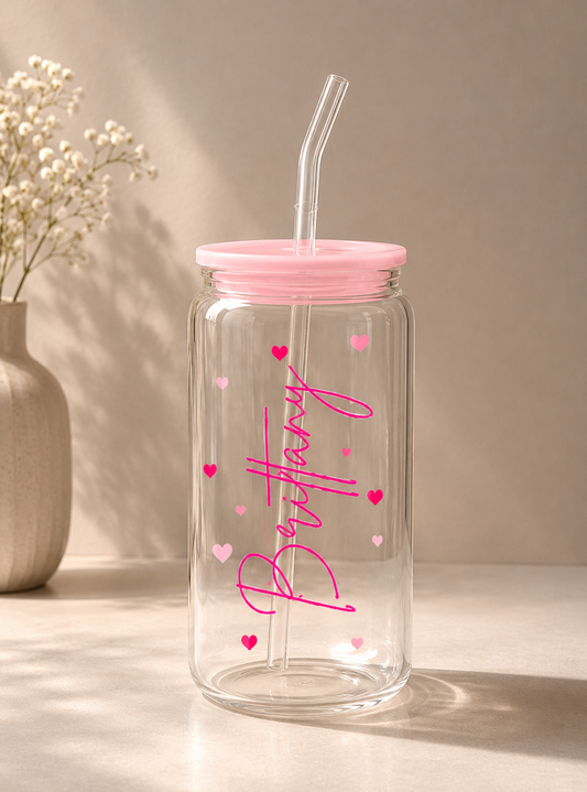 Custom Name Hearts Glass Tumbler