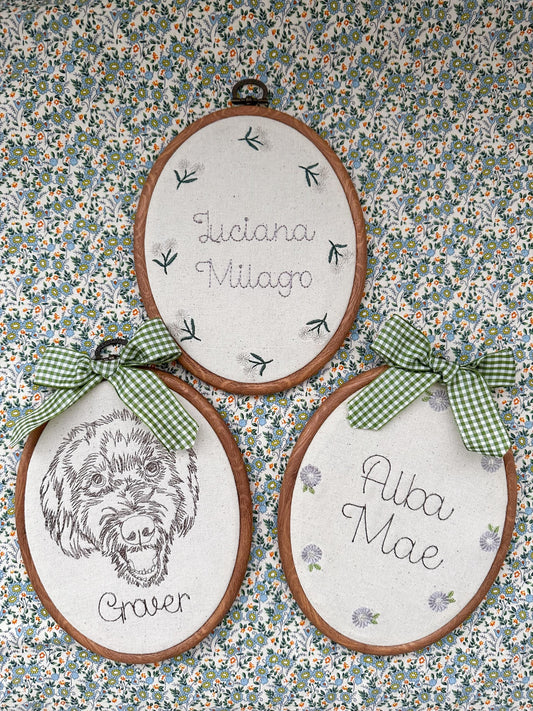 Embroidered Portrait Frame, Pet Portrait.